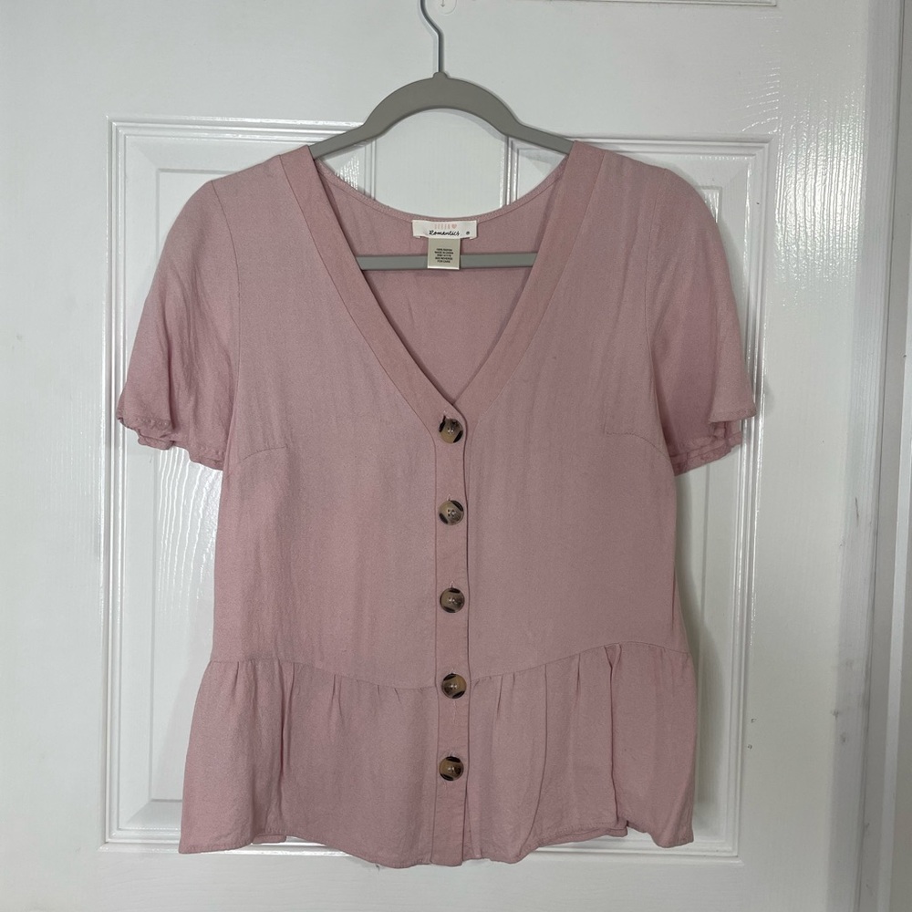 Pink Peplum Blouse with Tortoise Shell Buttons | Urban Romantics